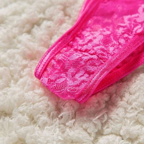 Neon Pink Lace Balconette Bralette Lingerie Set - Picture 9 of 15